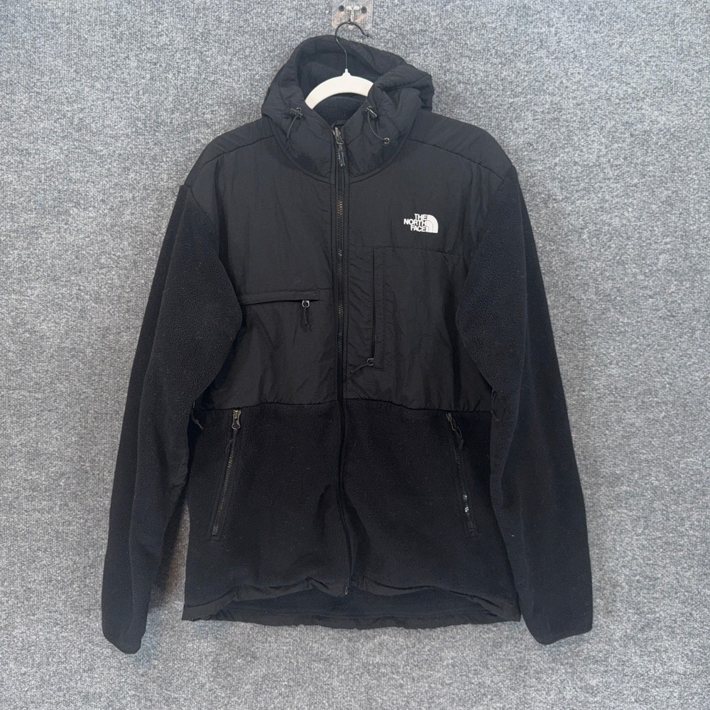 The North Face Denali Jacket Mens Large Black Polartec Fleece Hooded Full Zip